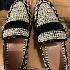 Betsey Johnson Black and White Flats with Silver Embellishments